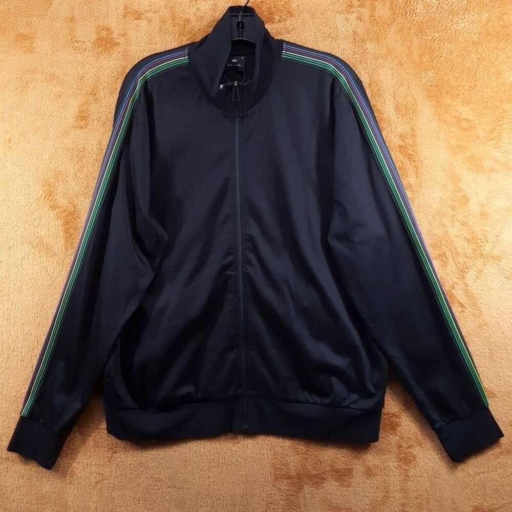 PAUL SMITH Track Jacket Mens XL Black Zip Up Side Stripe Casual Leisure $250